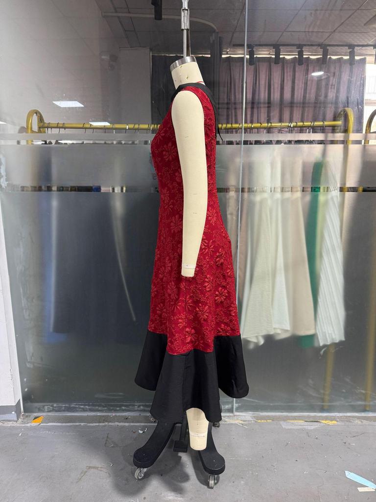 Elegant French-Inspired Red Long Dress