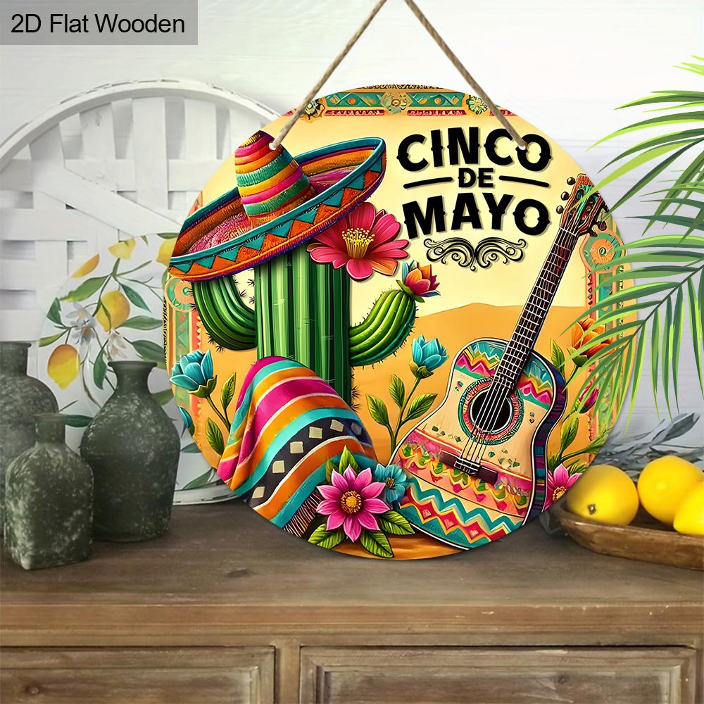 Rustic Cinco De Mayo Wooden Sign, Charming Round Sign for Front Door, Wall Hanging Decor - Ideal Fiesta Celebration Gift for Friends & Family