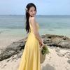 Retro Yellow Waist Suspender Dress Women's Summer Summer New Seaside Vacation Gentle Sexy Long Skirt