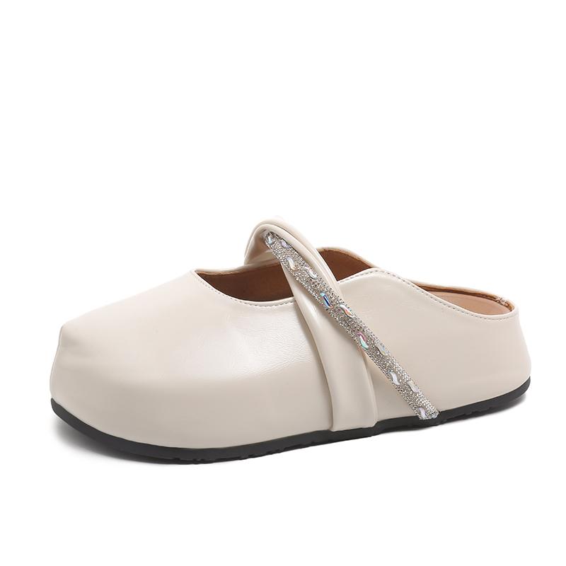 Fashion Fashion Flat Top Slippers Summer New Round Head Shallow Mouth Crystal with Anti-slip Wear-resistant Heel Shoes