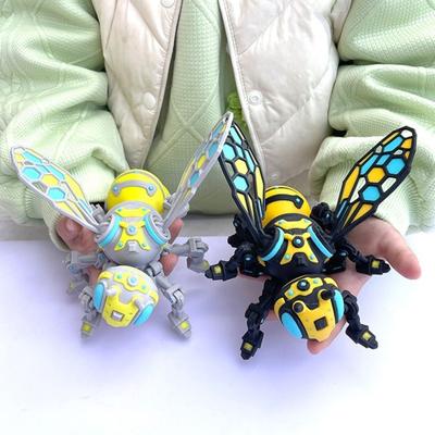3D Printed Mechanical Bee Figurine, Collectible Cyberpunk Hornet Ornament with Movable Joints, Stress Relief Articulated Insect Fidget Desk Toy