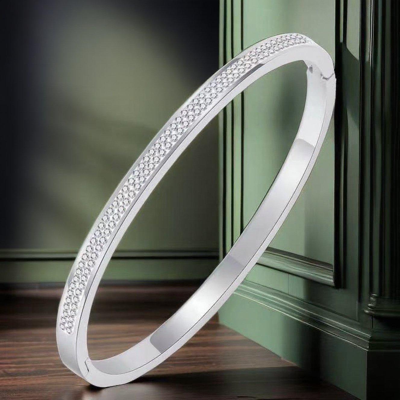 Women s Light Luxury Diamond Inlaid Titanium Steel Bangle – Colorfast, Simple Fashion Jewelry.