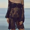 Sexy Frauen Spitze Häkeln Perspektive Schulterfrei Strand Bademode Cover Up Kittel