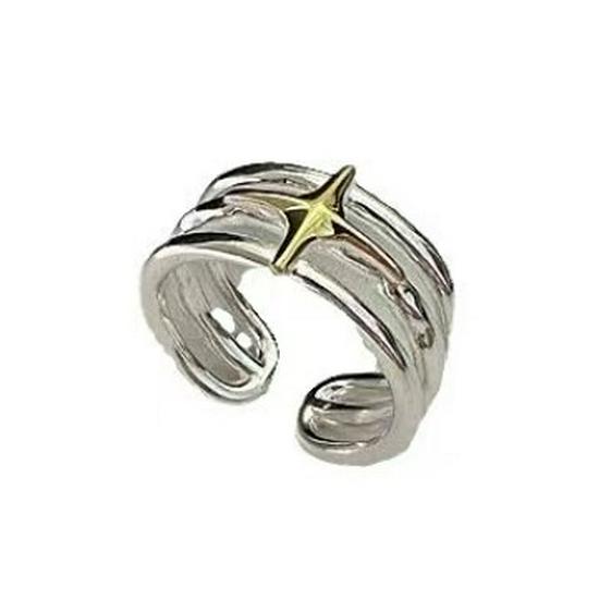 Korean Four-Pointed Star Gold & Silver Fashion Ring