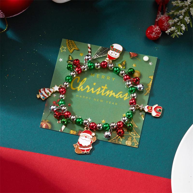 

Fashion Christmas Beaded Bracelet for Women Xmas Tree Snowflake Santa Claus Snowman Bell Peal Bracelets Holiday Party Jewelry