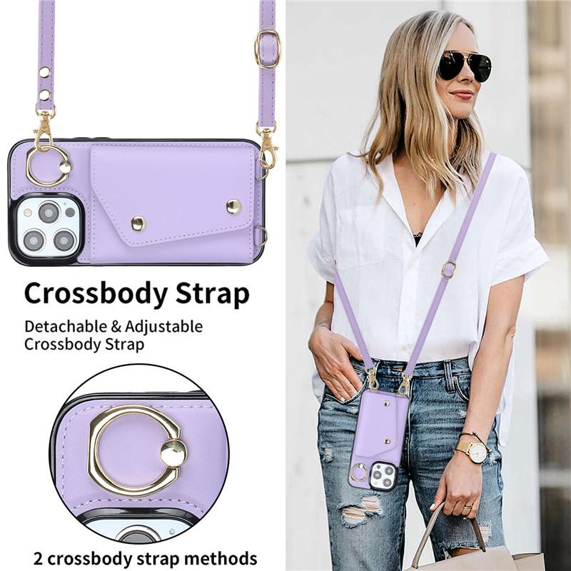 Lanyard Leather Wallet Card Phone Case for iPhone 15 14 Plus 13 12 11 for Samsung Galaxy S23 Ultra S22 Plus S21 FE A54 A14 Note 20 Crossbody FlipCover