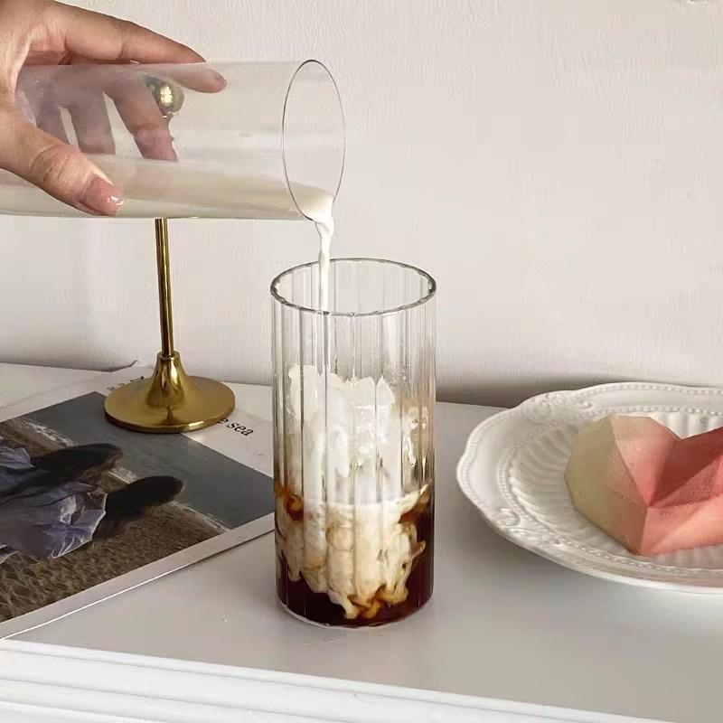 INS Ribbed Glass Cups Drinking Glasses Iced Tea Cup Water Juice Cocktail Glasses Bar Beverages Coffee Mug Kitchen Drinkware