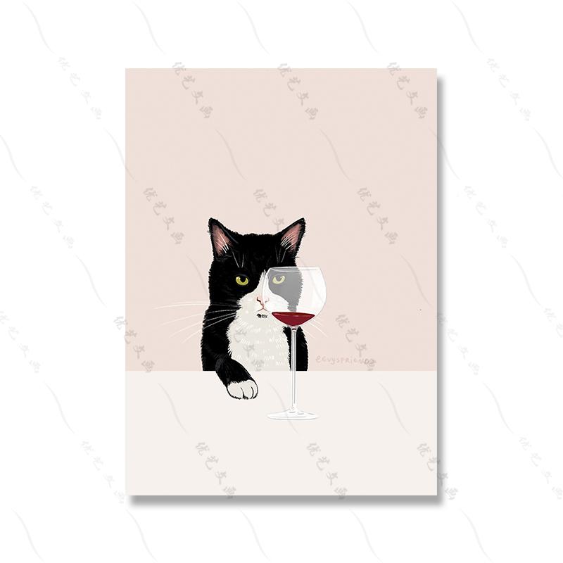 Funny Cat Poster White Cats Taste Red Wine Canvas Painting Cat Lover Gifts Kitchen Wall Art Pictures for Living Room Home Decor