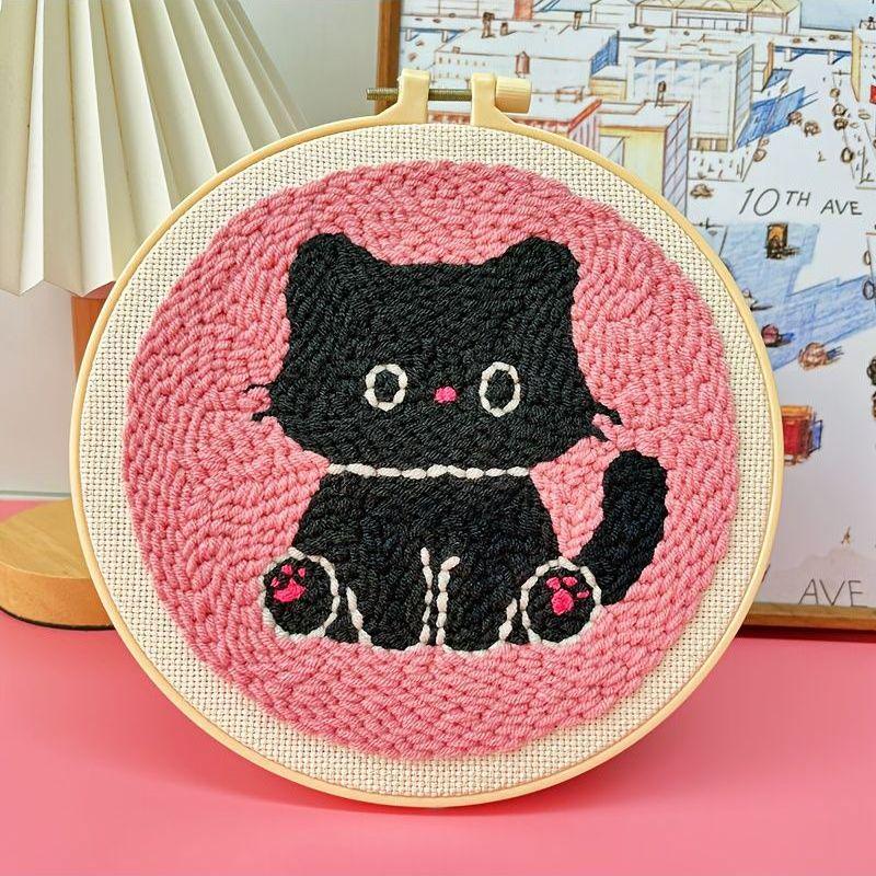 Russian DIY Punch Needle Embroidery Kit: Includes Yarn, Needle, Latch Hook, & Hoop for Knitting & Ornament Crafting