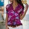 2025 Léto Nová Móda Dámská Květinová Krátký Rukáv Výstřih do V Ležérní Halenka s Knoflíky