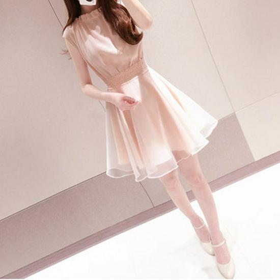 Robe Midi Chiffon Style Coréen Fausse Deux Pièces Été 2026 pour Femmes