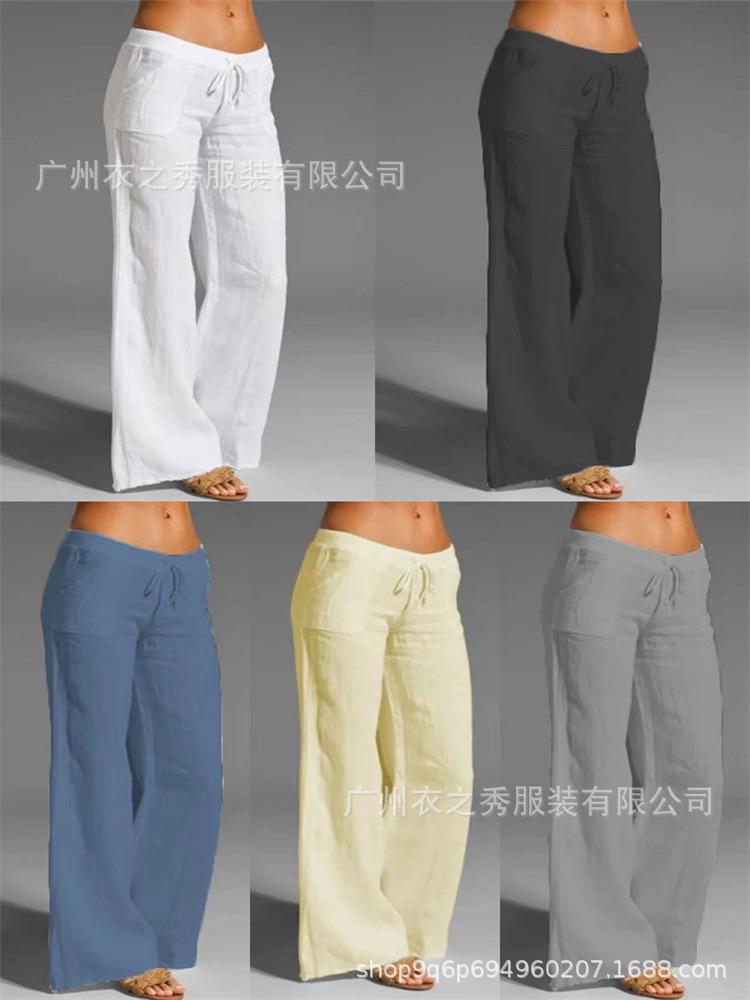 

2023 Summer Cotton Linen Plus Size Micro Flare Long Pants - Stylish Women s Fashion 2XL
