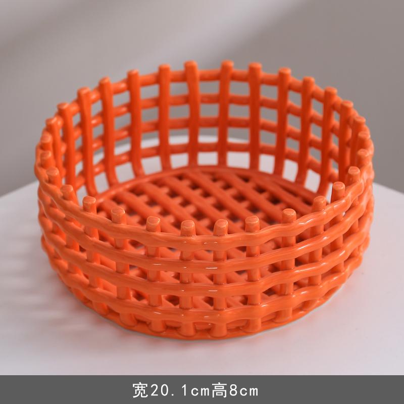

Круглая керамическая фруктовая тарелка, плетеная корзина для хранения закусок, конфет, украшения, скандинавский домашний кухонный слив, фруктовая и овощная тарелка