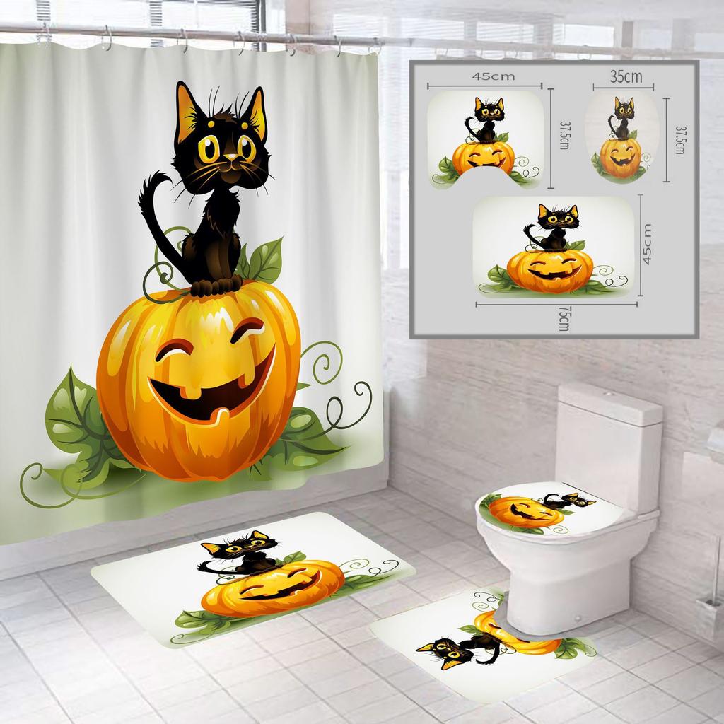 Creative Digital Printing Shower Curtain Cat Four-Piece Shower Curtain