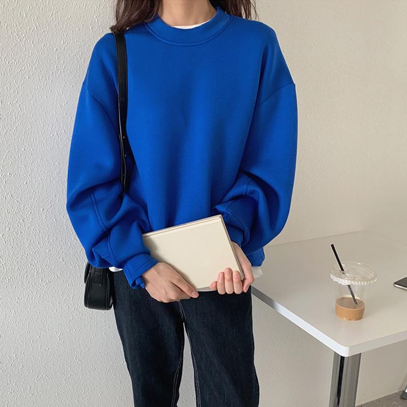Solid Color Sweater Women's Space Cotton Loose Round Neck Long Sleeve Pullover Top