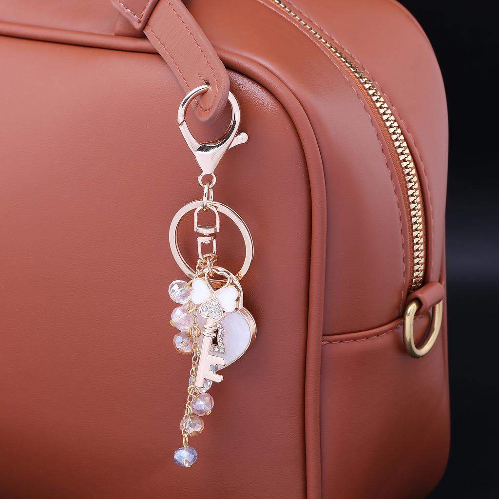 New Fashion Rhinestone Bow Key And Heart Lock Bag Keychain For Women Bag Charm Key Chain Birthday Gift Jewelry