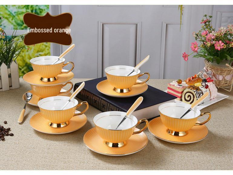 Europäisches Vergoldetes Bone China Kaffeetassenset mit Löffel - Hochtemperaturbeständige Keramik für Englischen Nachmittagstee.