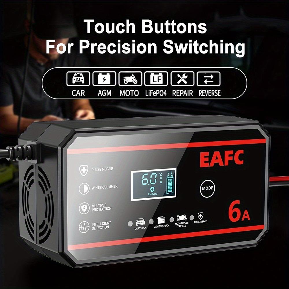 EAFC 12V 6A Smart Battery Charger, Pulse Repair Charger for Car and Motorcycle Lead-Acid Batteries