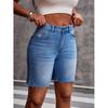 Women Summer Denim Shorts High Waist Solid Color Pockets Jean Short Pants