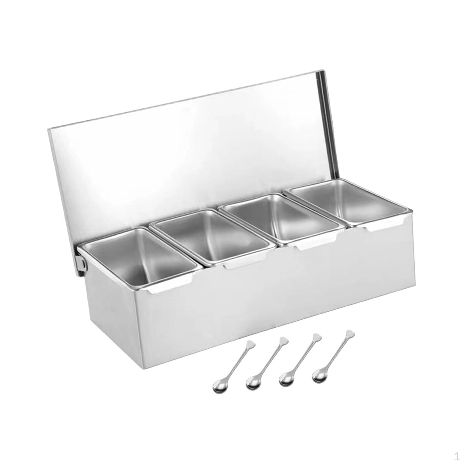 Borcan pentru condimente Cutie organizatoare de condimente, oțel inoxidabil pentru bar restaurant 4 Grids gray