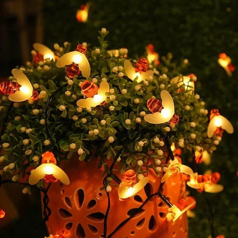 Solar 100LED Lovely Bee Shaped Night Lights Fairy String Outdoor Courtyard Garden Fence Patio Lamp Party Christmas Decorations