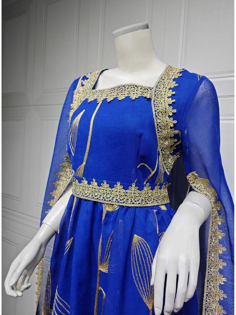 Women's Floral Embroidered Muslim Robe Dress - Oman & Dubai Style