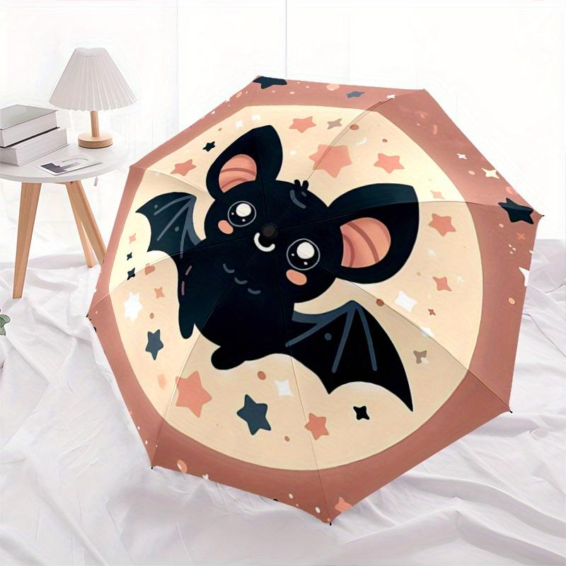 

1pc Bat Design Pattern Beautiful Looking Automatic Folding Umbrella, 3 Folding, 8 Iron Frame Design, Durable and Suitable for Travel and Dai