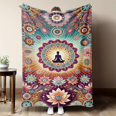 Boho Mandala Lotusblume Decke Yoga Meditation Chakra Fleece Decke Spirituell Boho Psychedelische Dekoration Gemütliche Schoßdecke Geschenk