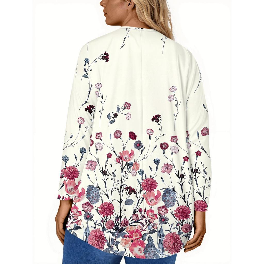 Damenmode Große Größe Rundhals Langarm Casual Print Lose Pullover Top