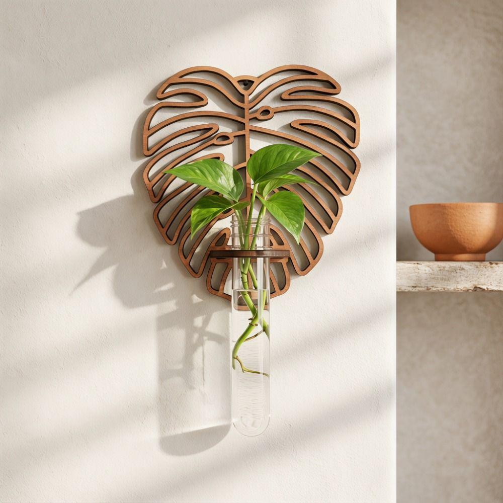 Home Ornaments Hydroponic Plant Holder Wooden Flower Pot Wall Mounted Planter Indoor Plants
