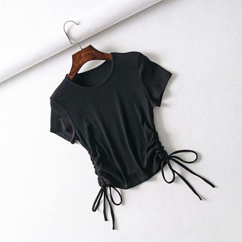 Sexy Side Drawstring Tie Up Ruched Tank Tops Women Solid Color Slim Crop Top Ladies Streetwear Ribbed Knitted Tees