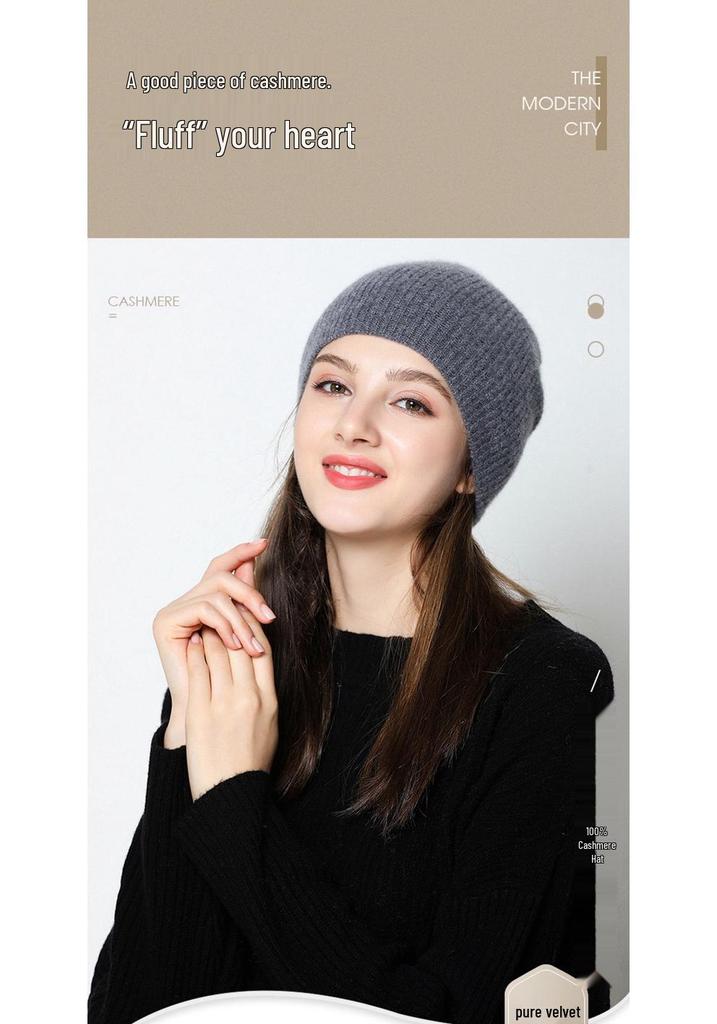 Women's 100% Pure Cashmere Korean Style Striped Hat - Hand-Knitted, Warm, Brimless Dome for Autumn & Winter