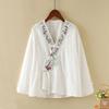 Retro Baumwolle und Leinen Besticktes Button-down-Hemd für Damen Diagonale Knopfleiste Locker Langärmeliges Oberteil Tee-Kleidung