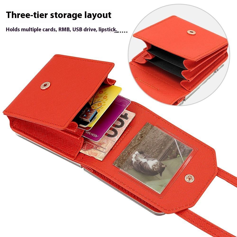 For Samsung Galaxy Z Flip7 5G Case Card Bag Kickstand PU Leather PC Phone Cover with Strap