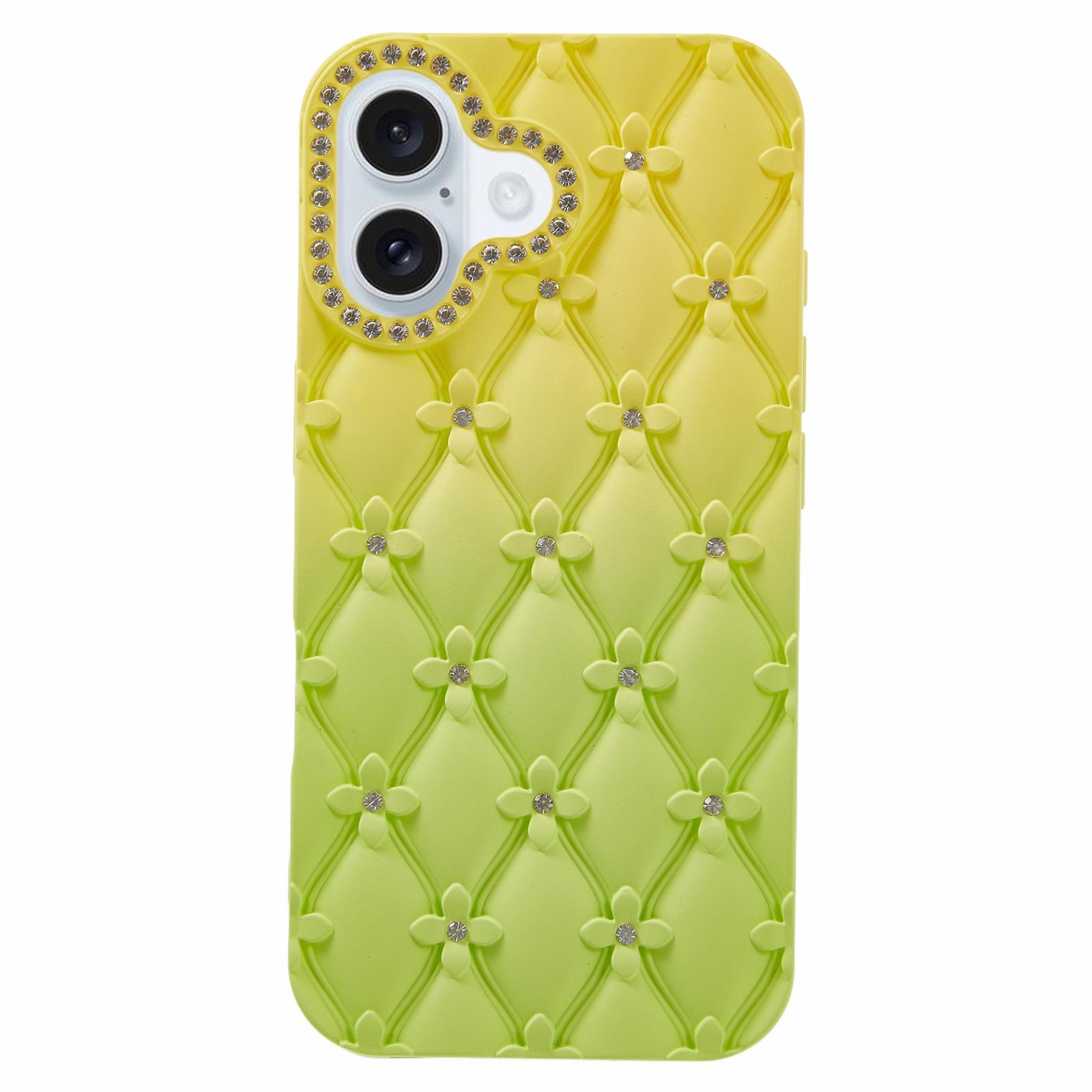 

Для iPhone 16 Чохол Декор стразами Гумований ТПУ Чохол для телефону Yellow+Green