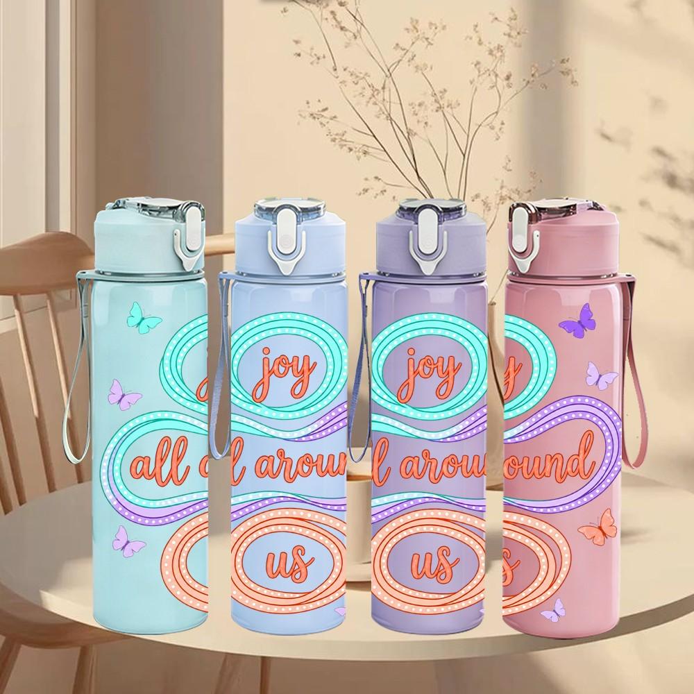 1PC My Joy All Around Us Swirl Art 750ml Color Plastic Sports Water Bottle Leakproof Flip Straw Lid Suitable for Sports Office Home Use