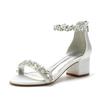 5cm Thick Heel Large Size Green High Heels Fashion Word with Rhinestone High Heels Sandals