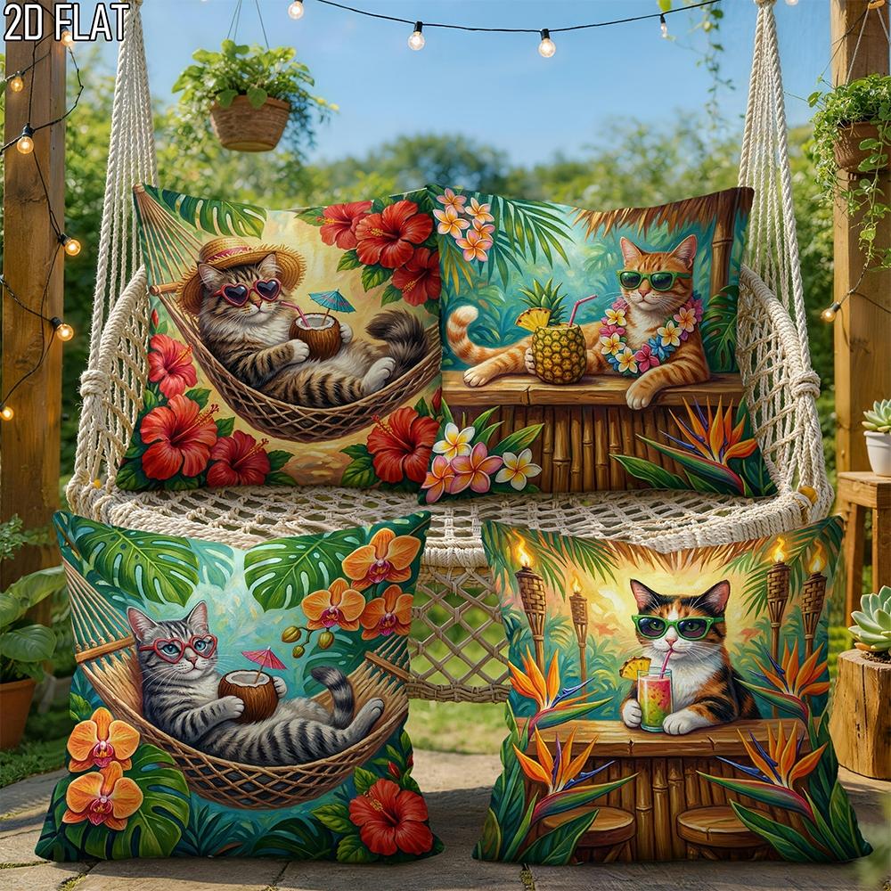 1/4pcs Tropical Vacation Cat Throw Pillow Covers Set of 4 Home farmhouse outdoor decoration cushion cover