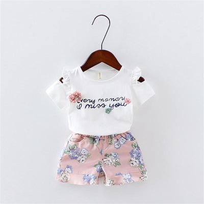 Zweiteilige Baumwoll-Kleidungssets für Mädchen, Sommer-Kinder-Sets, lässige Blumen-Outfits