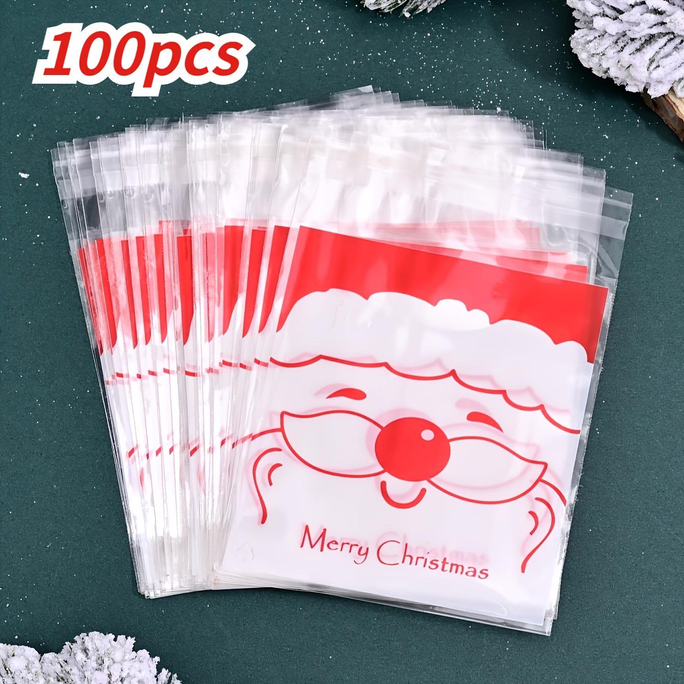 

100pcs Christmas Handle Bag for Candy Chocolate Cookie Nougat Biscuit Xmas Packing Gift 10x14cm