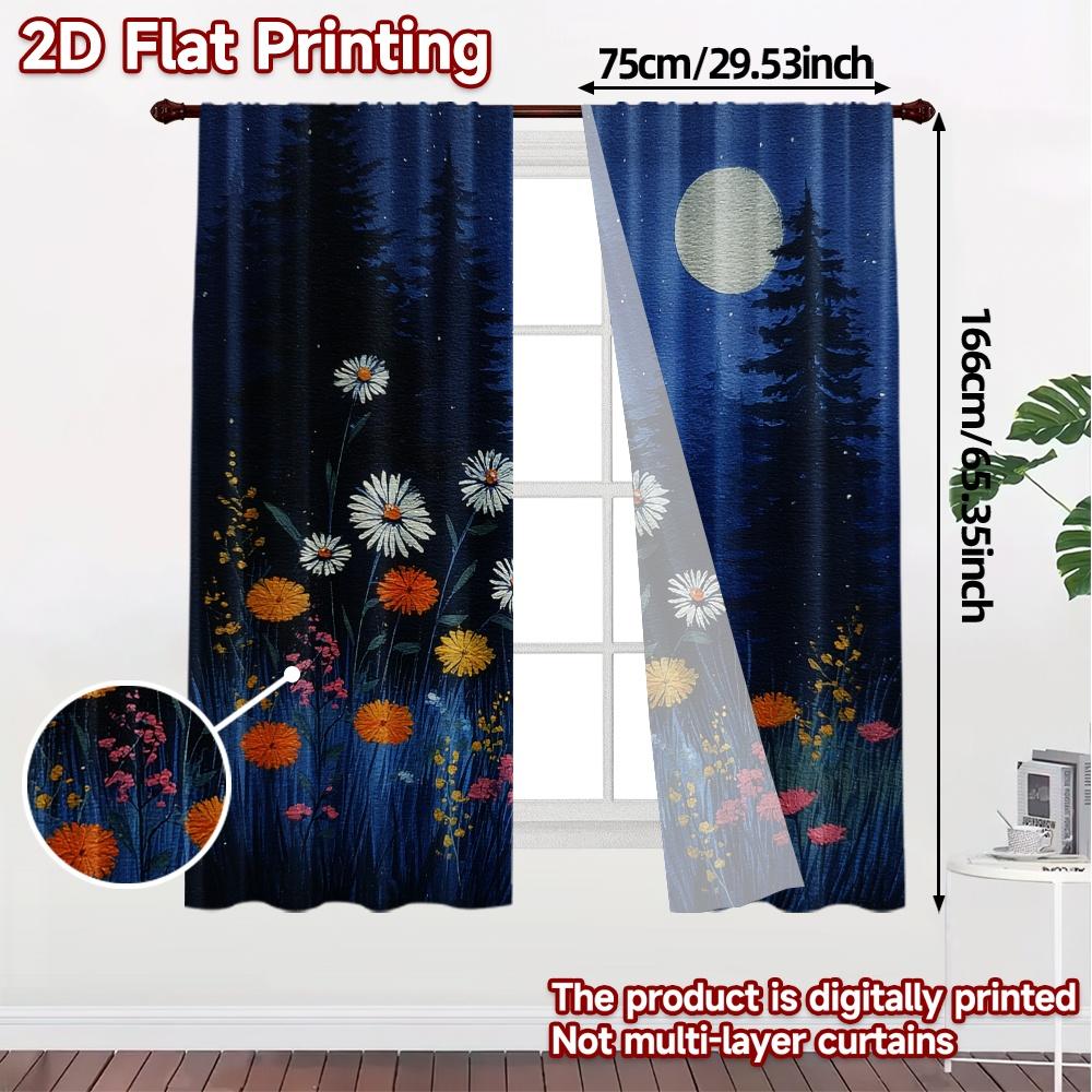 2D FLAT PRINTING 2pcs Curtains (Without Rod) Floral Night Scene April Fools is Day Festival Popular Curtains&Drapes Yarn