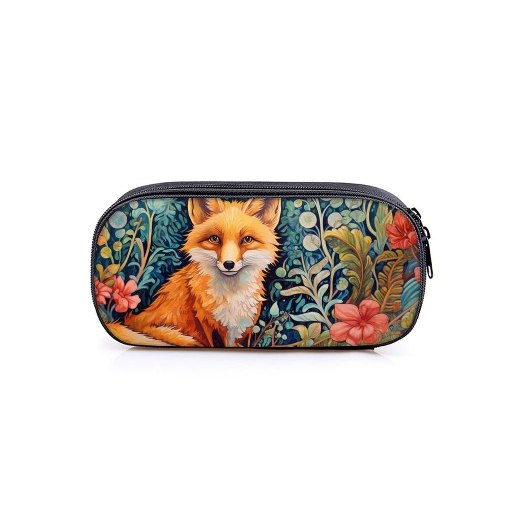 Cute Fox Pattern Layered Fabric Pencil Case for Boys and Girls Best Gift 2D Cartoon School & Office Use