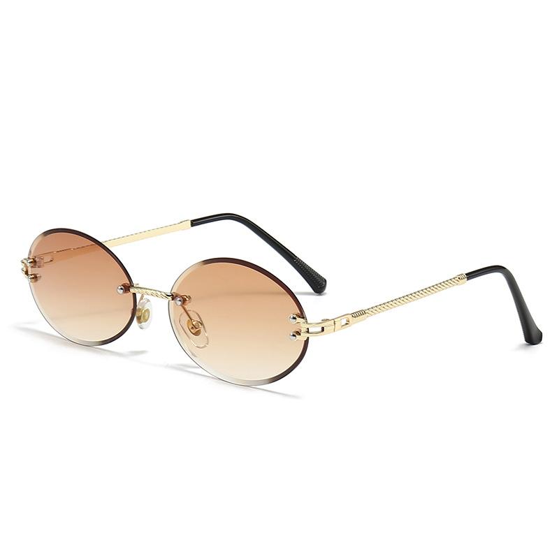Black Metal Oval Women's Sunglasses Trend  Vintage Rimless Sunglasses For Women Fashion Designer Small Shades UV400 Oculus