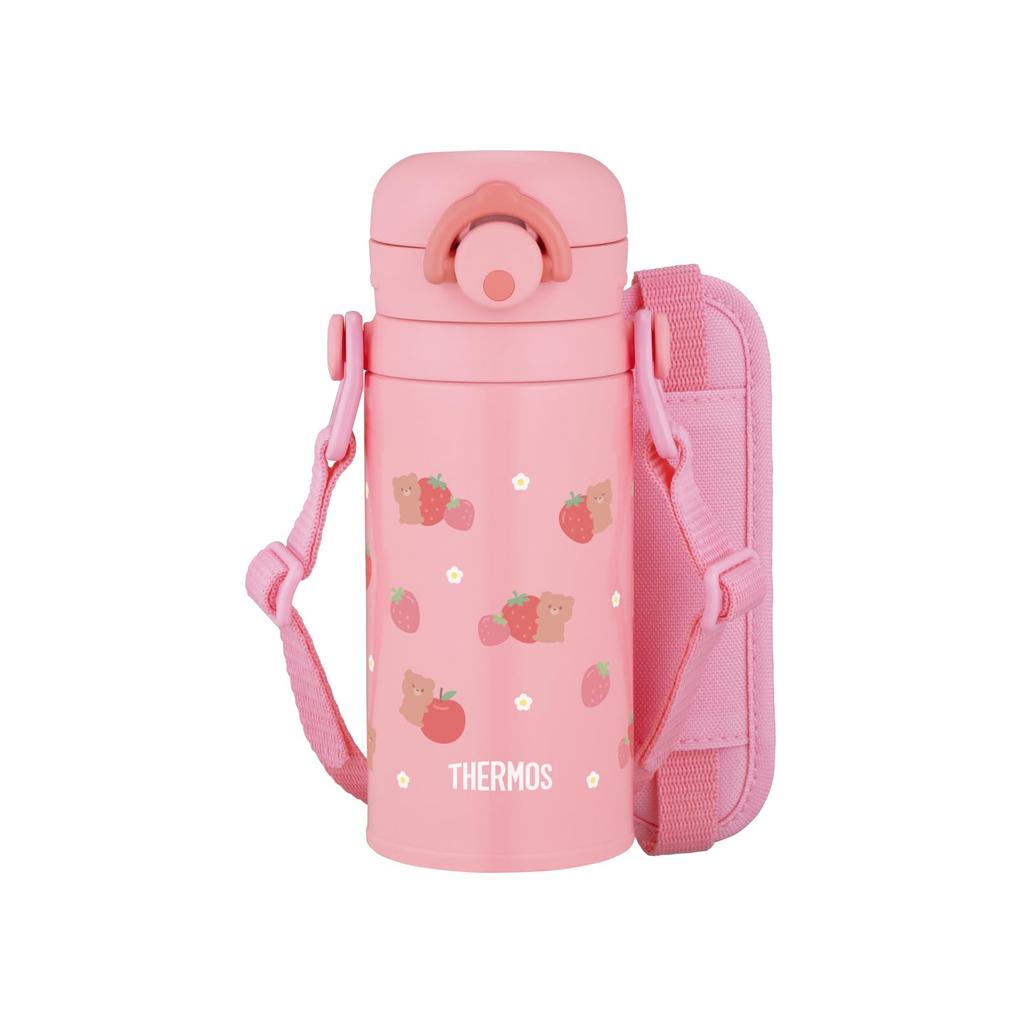 Thermos Mobile Strawberry with Detachable Strap and Shoulder Pad for Perfect for School or SBP Kids' Mug, 350ml, Pink, Comfort, Kindergarten, JPF-350