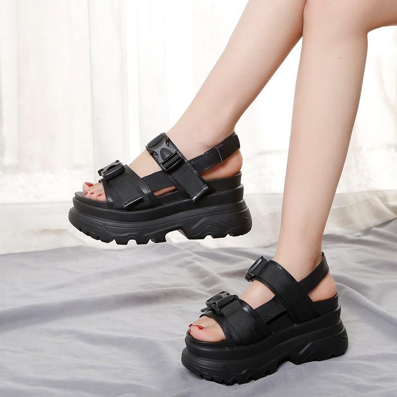 Sandali Casual Estivi Muffin Bottom Open Toe Tacco Inclinato Scarpe da Donna Taglia Grande Scarpe Romane
