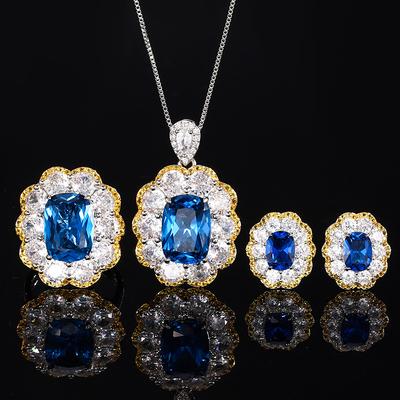 Schmuck Kupferboden Vergoldet Simulation Blauer Spinell High-End Retro Anzug Damen 10 * 14-8 * 10