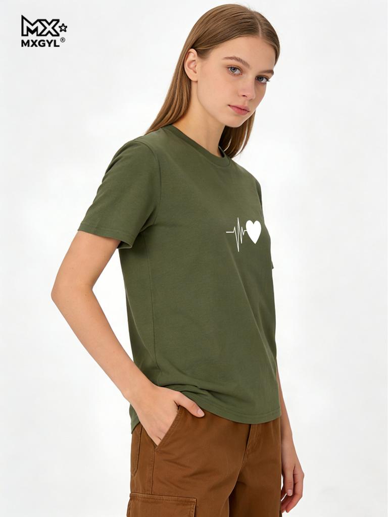Love Heartbeat Print T-Shirt Cute Nurse Healthcare TShirt Funny Couple Matching Valentines Day Gift Shirt