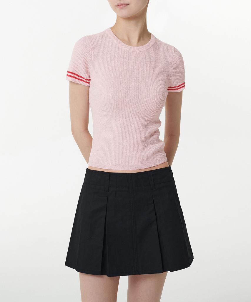 MUSINSA STANDARD WOMAN Women'S Ribbed Mini Boucle Tipping Short Sleeve Knit [Pink]