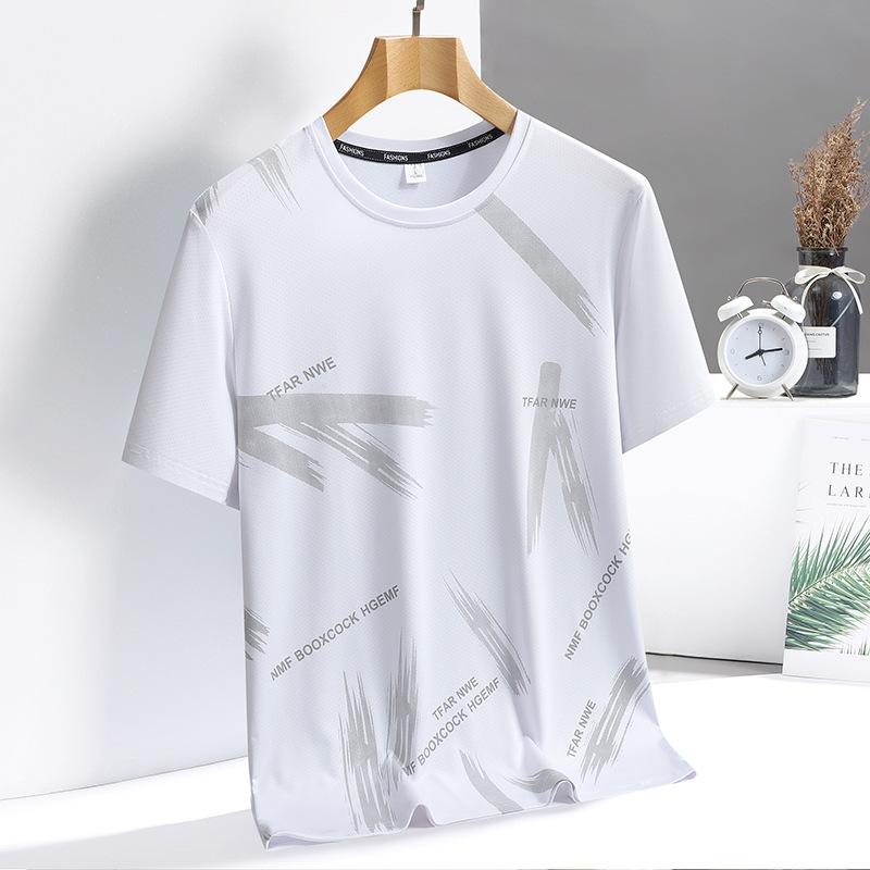 Ice Silk Short Sleeved Men's Loose and Versatile Quick Drying T-shirt Fashionable Casual Sports Breathable Round Neck Top for Men
