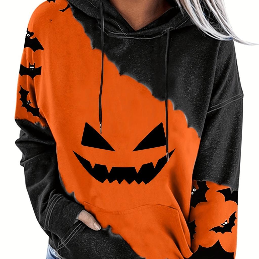 Halloween Women's Tops Fashionable Loose Hoodies Casual and Comfortable Printed Long Sleeve Hooded Sweatshirts